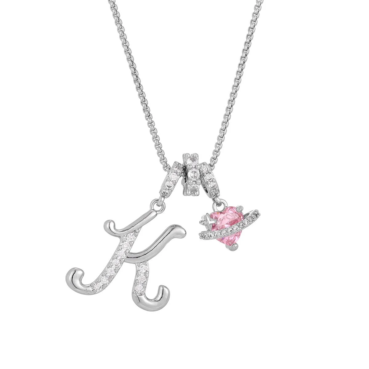Carmelle - Initialen Ketting Met Roze Hartje