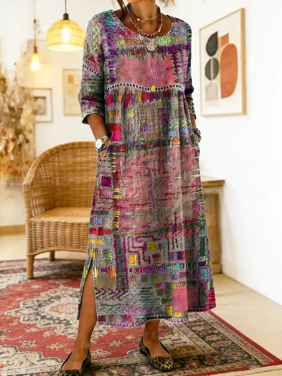 Lunethra - Robe Denim Patchwork Etnisch Dames
