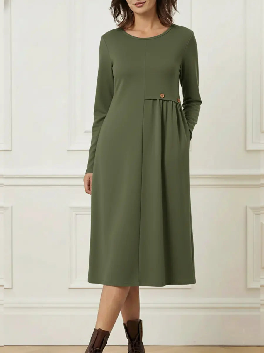 Helisavelle - Midi Jurk van Katoen met Lange Mouwen in Casual Stijl
