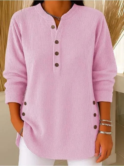 Noortje - Damesblouse met textuur, zijknopen en lange mouwen