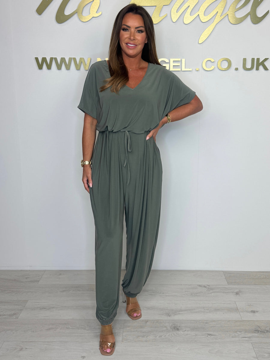 Cymara - Katoenen jumpsuit met V-hals en strikdetail