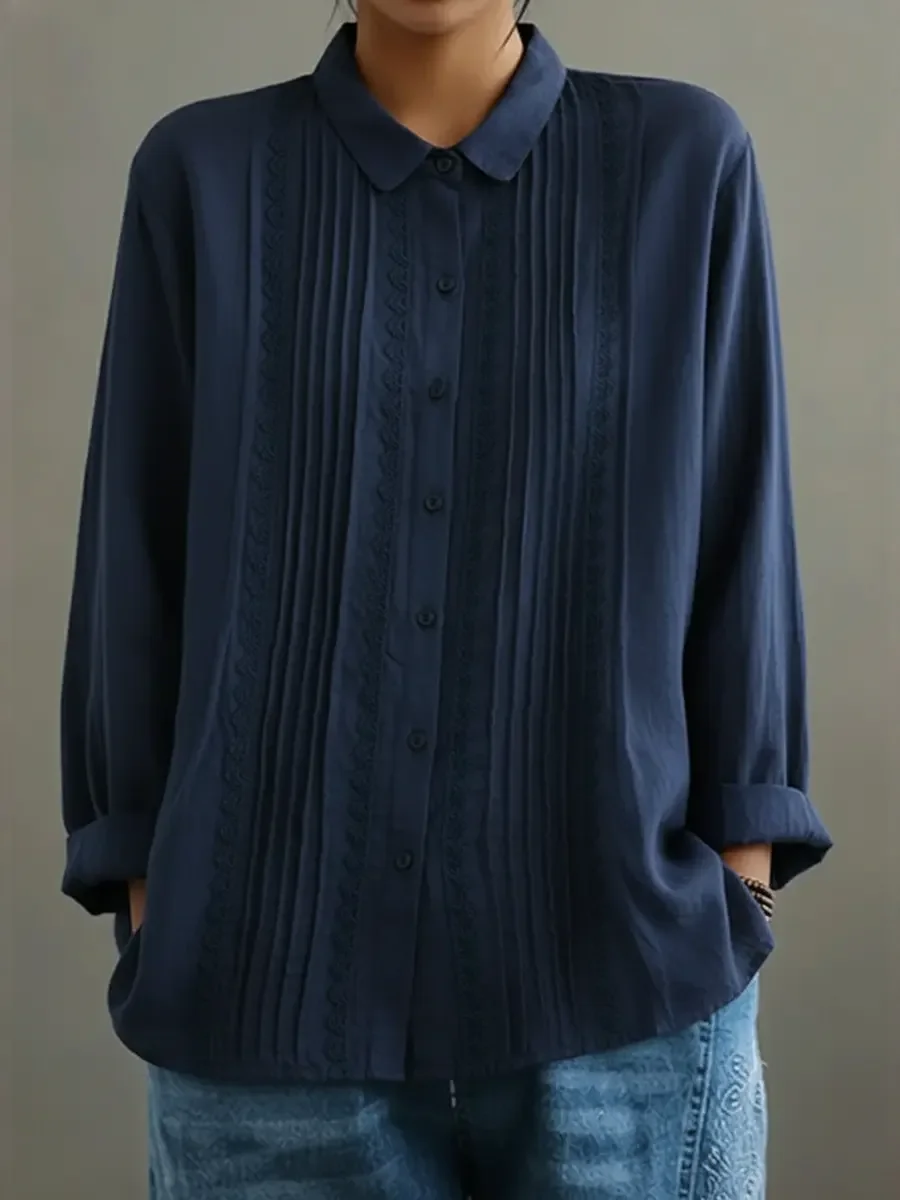 Cadrina - Elegante Chemise van Katoen en Linnen met Kant