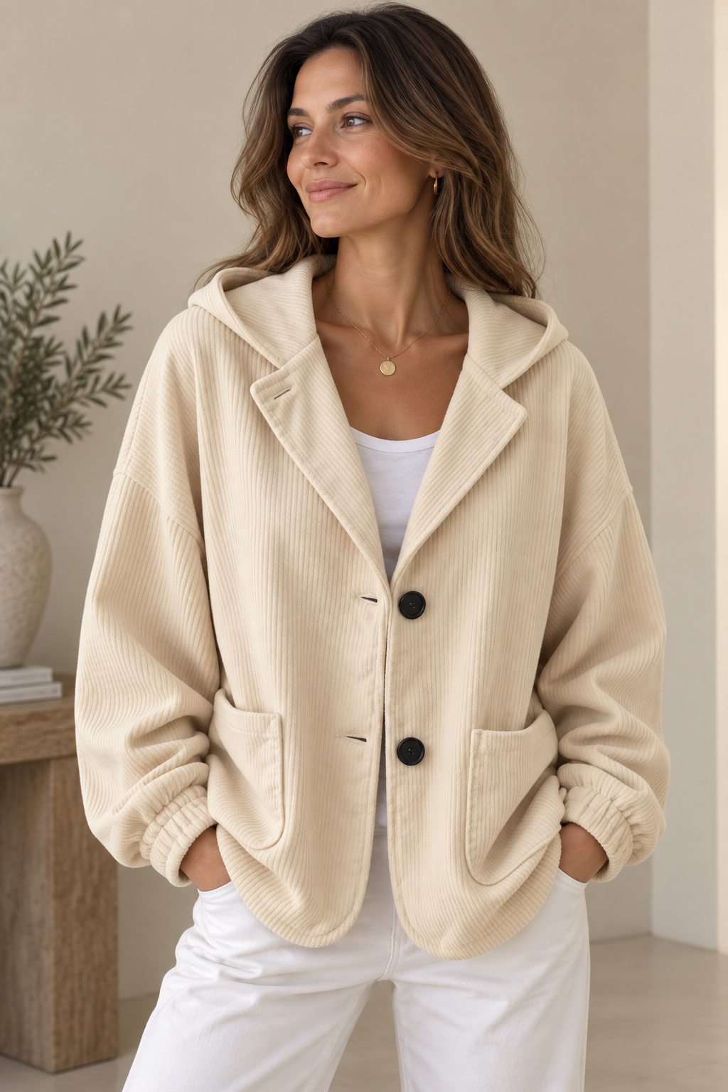 Berber - Dames oversized vest met ribfluweel effect en capuchon