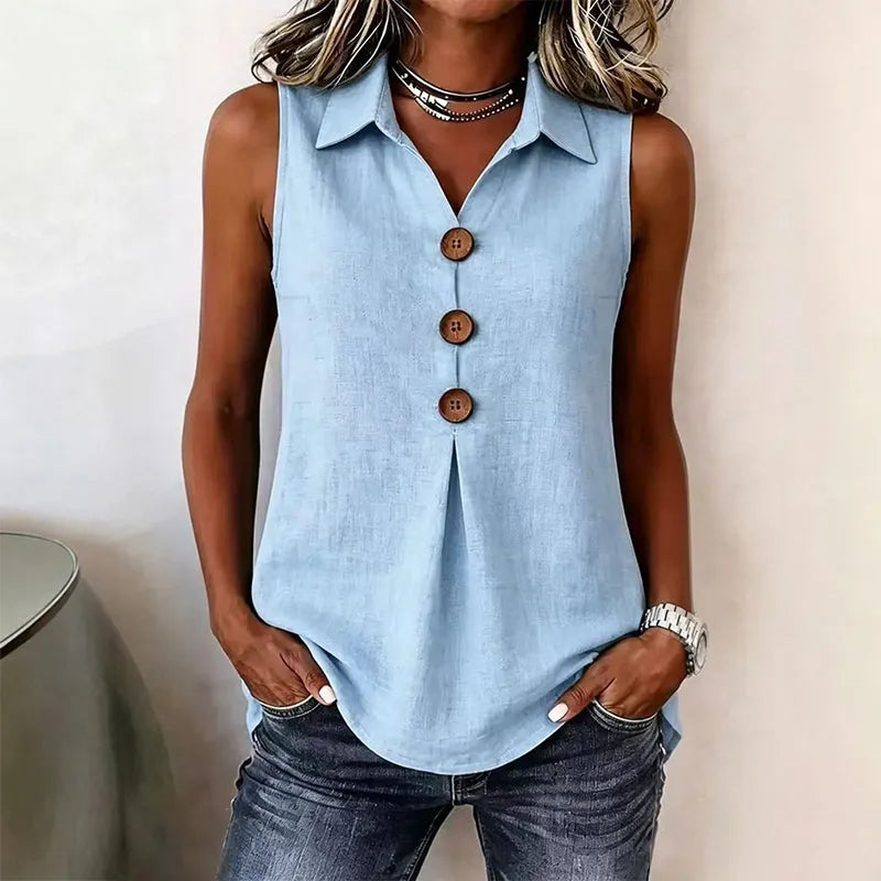 Rosine - Mouwloze damesblouse van katoen met knopen