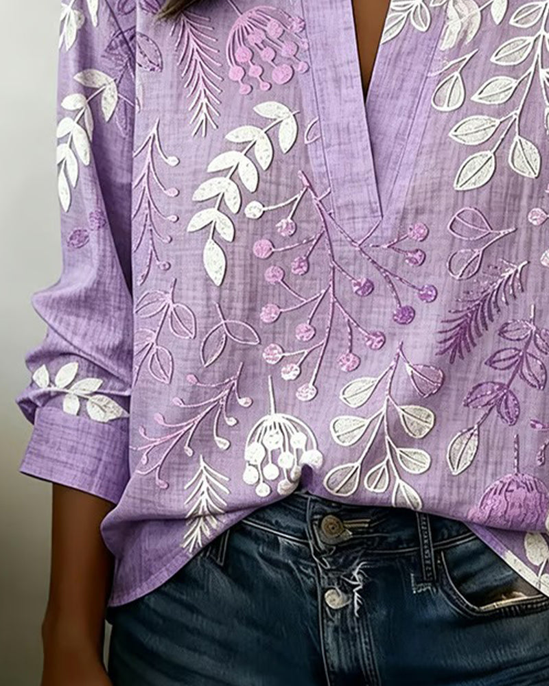 Pelyxa - Damesblouse met bloemenprint van katoen elegante regular fit voor de zomer