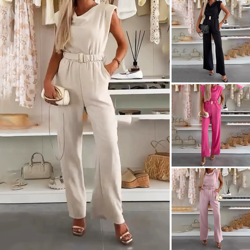 Briova - Dames jumpsuit zonder mouwen met gedrapeerde decolleté