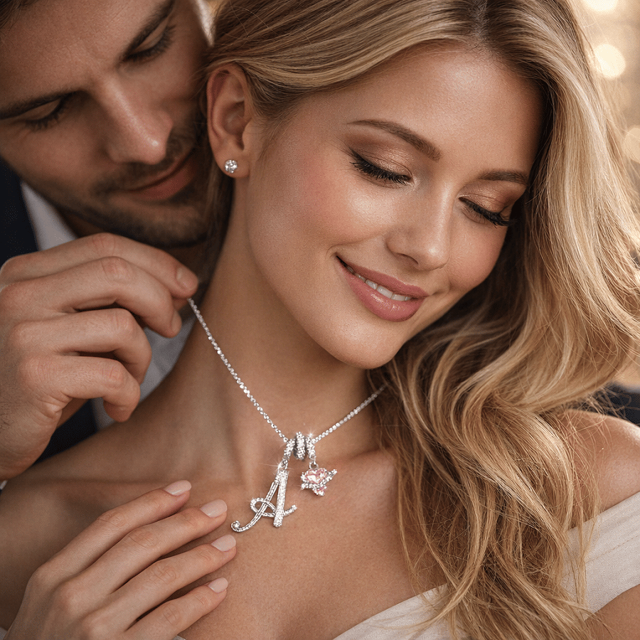 Carmelle - Initialen Ketting Met Roze Hartje