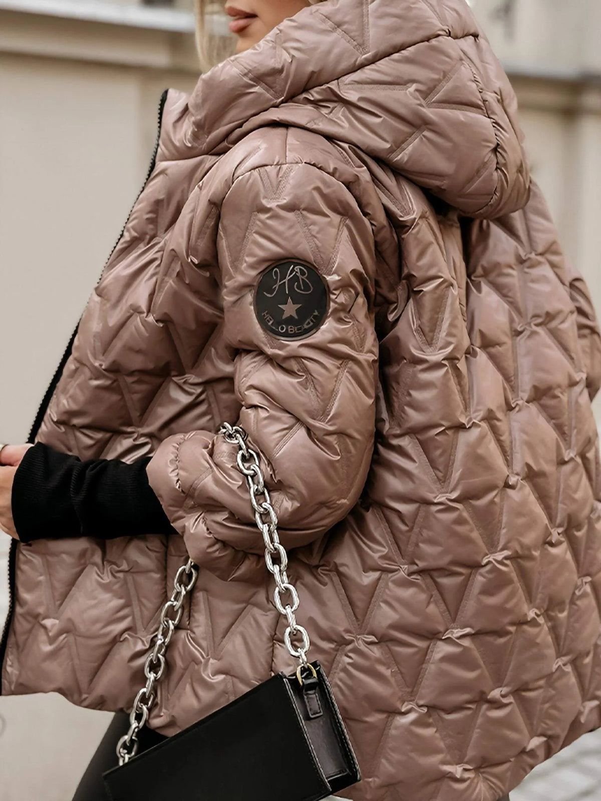 Liselore - Dames gewatteerde hoodiejas met diamantpatroon