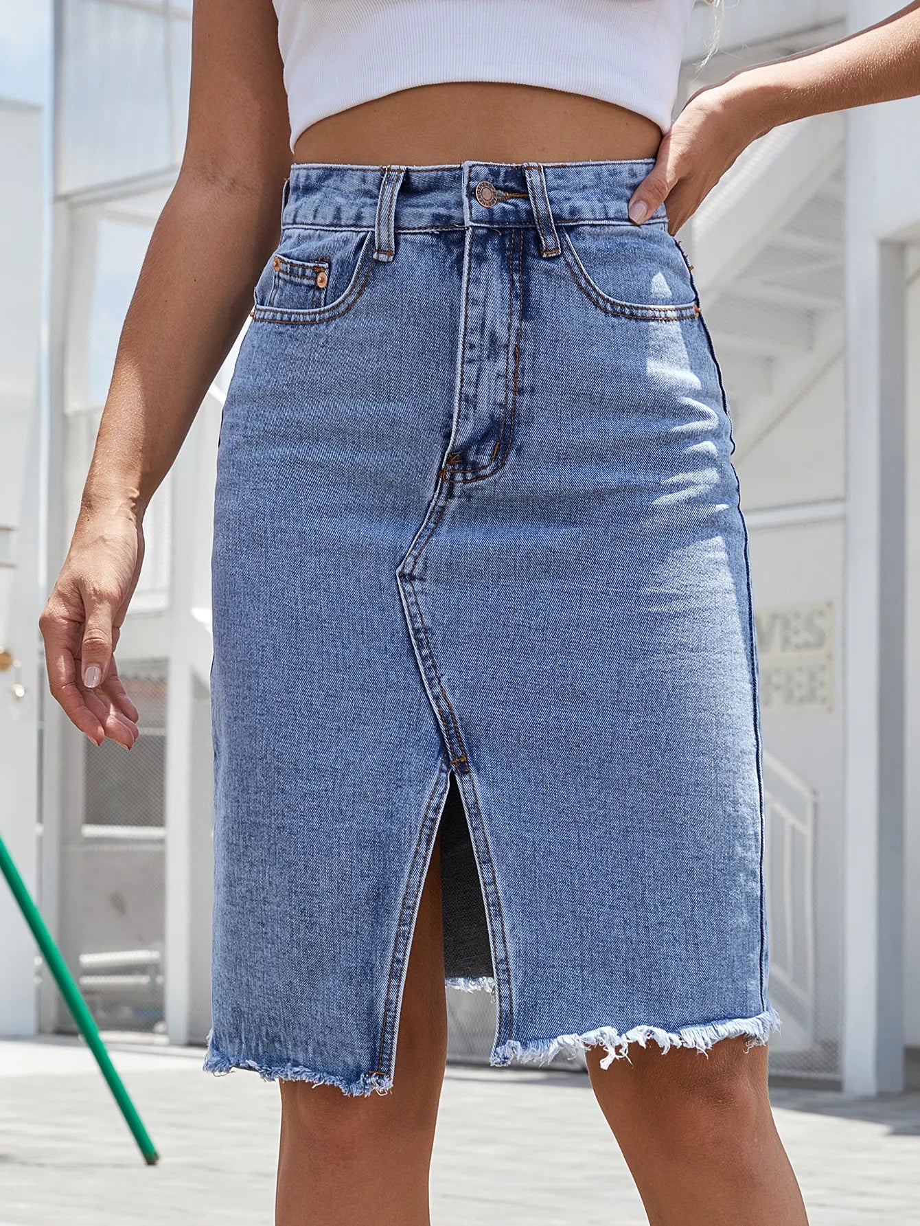 Amarys - Hoge taille jeansrok voor dames met een vooropening