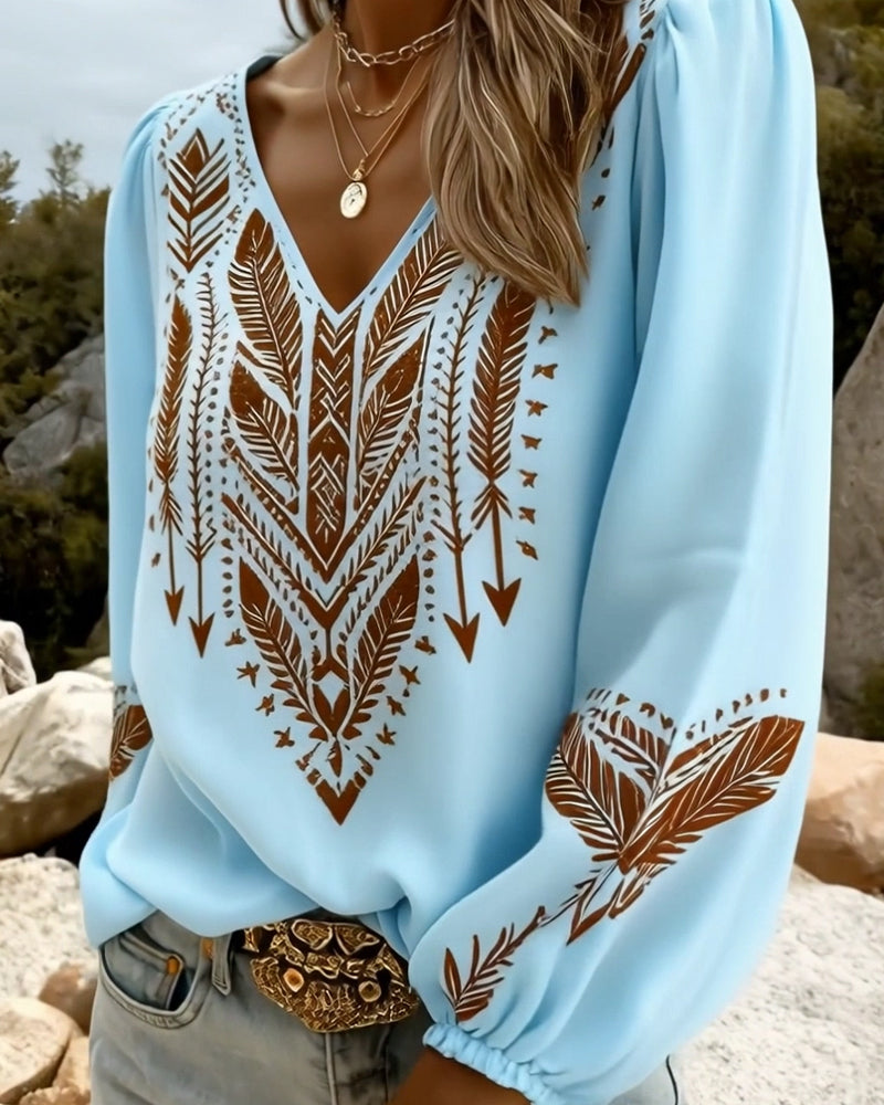 Ixavelle - Dames boheemse blouse met V-hals en pofmouwen