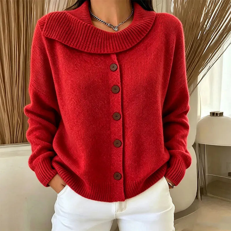 Cornelia - Dames gebreide cardigan met onregelmatige kraag