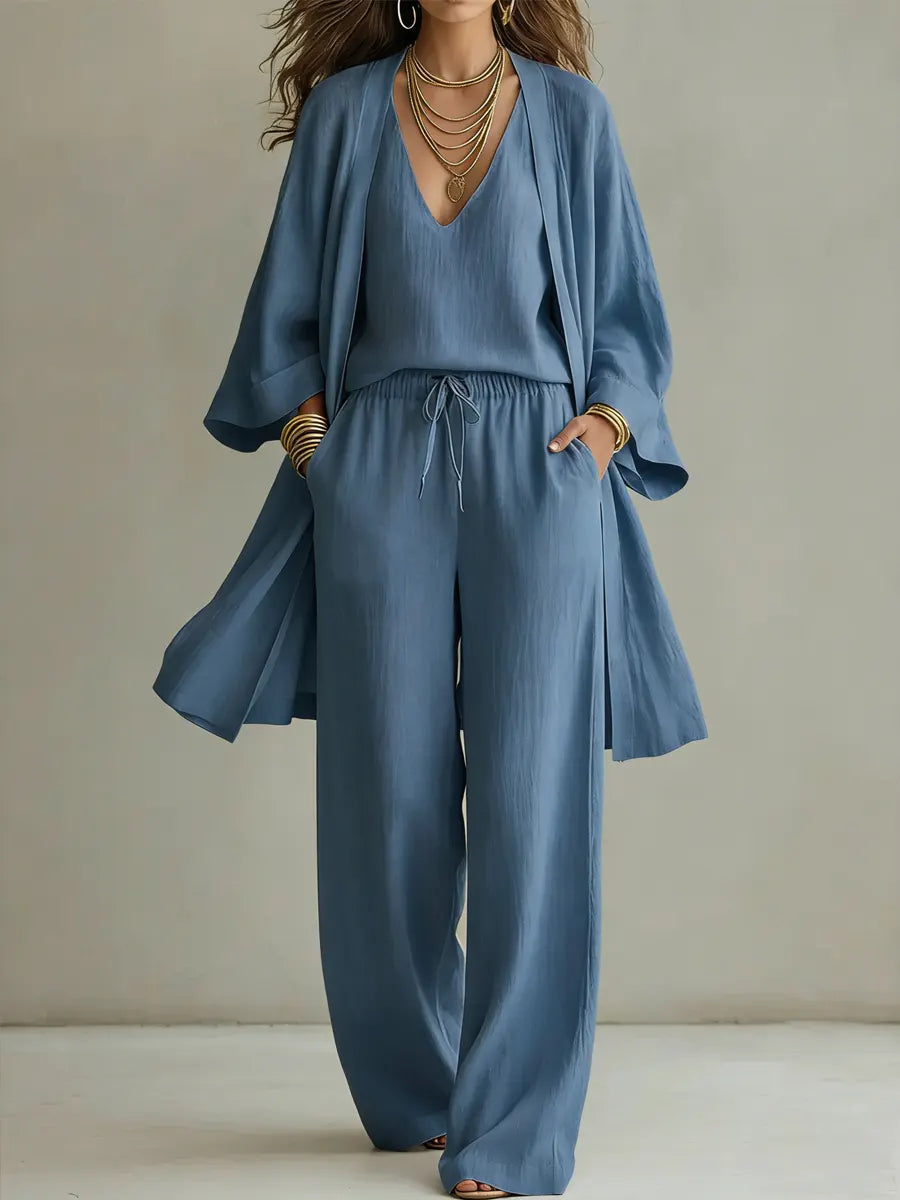 Solene - Vrouwen Set Katoen Linnen Minimalistisch Elegante Top En Broek
