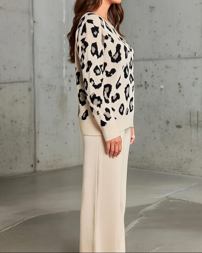 Joretta - Elegant Luipaard Brei Ensemble