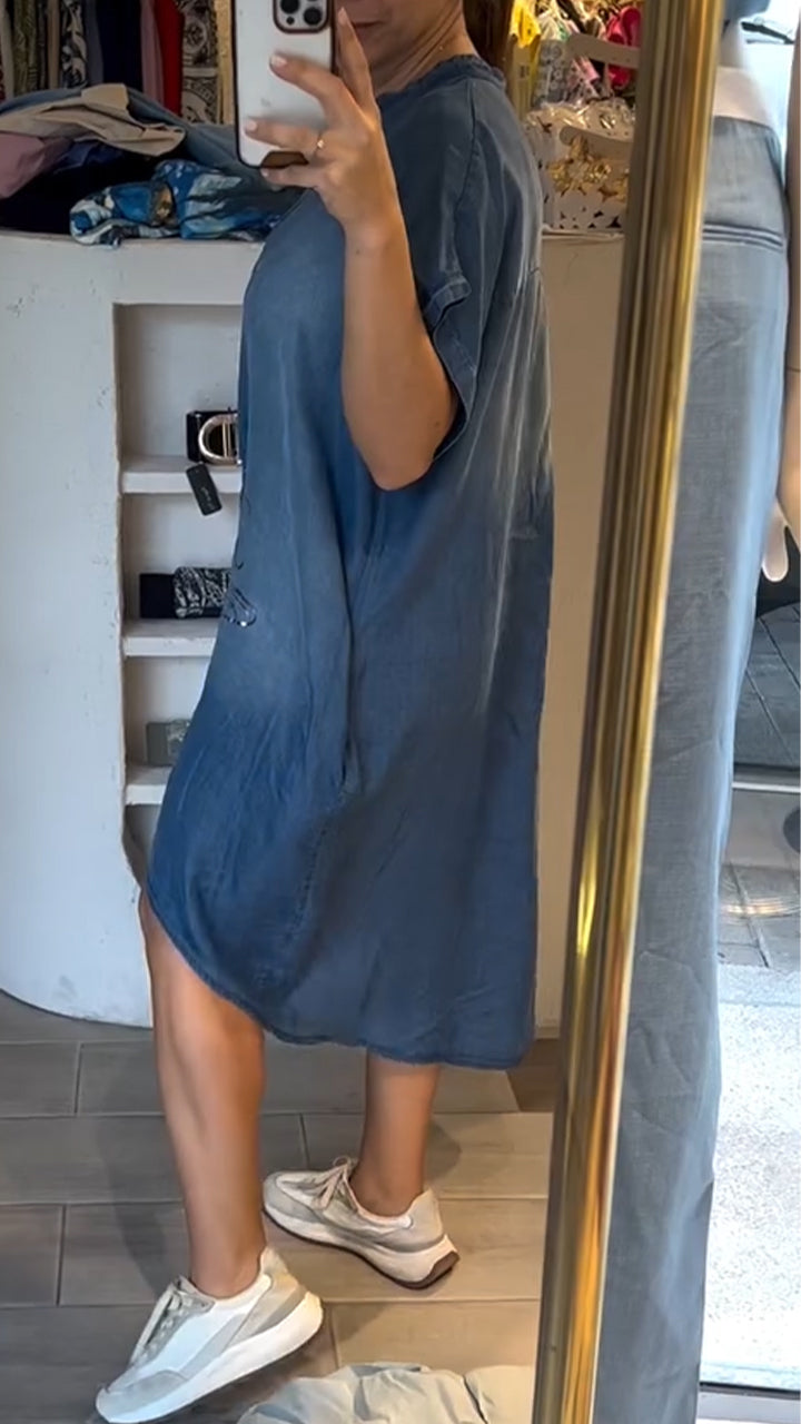 Delphina - V-hals Button Down Jean Casual Dress voor alledaagse stijl