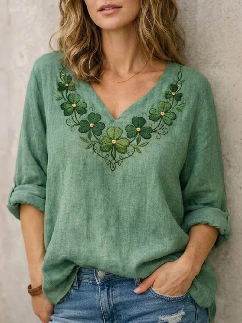 Jynelle - Elegante Blouse met V-hals en Borduursel
