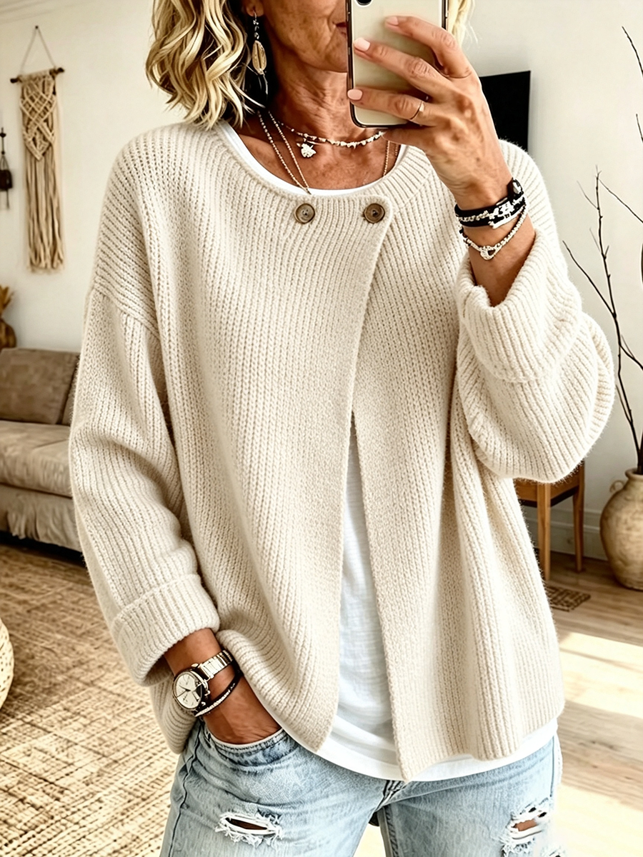 Lobke - Dames cardigan van ribgebreide stof met asymmetrische snit