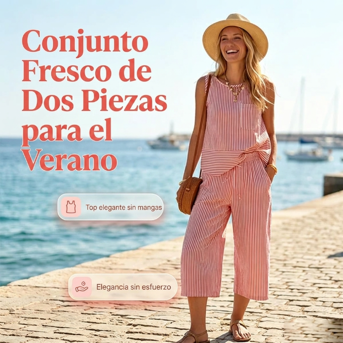 Iloria - Gestreept damesensemble van viscose met capri broek