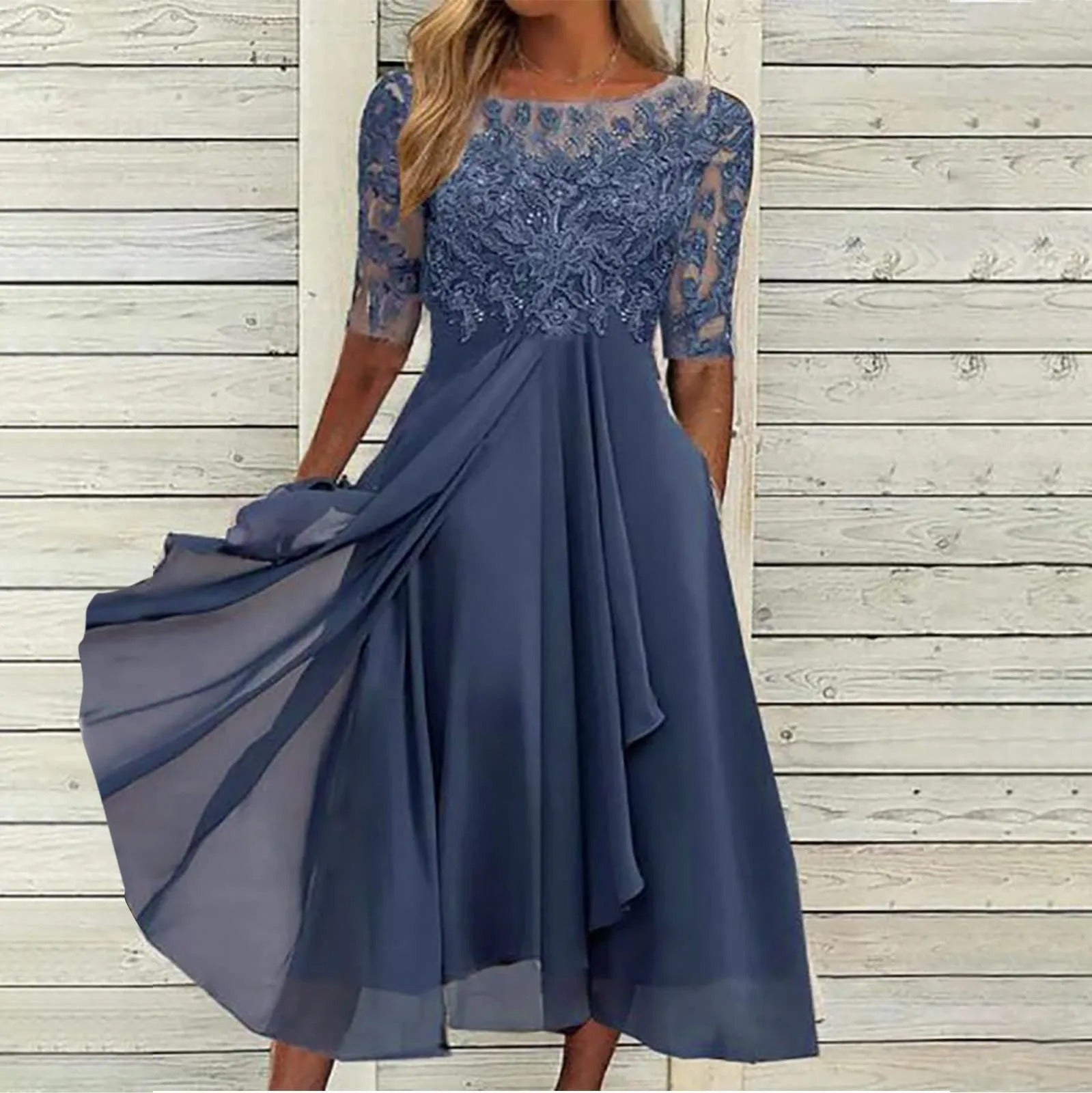 Amya - Elegante Geborduurde Chiffon Jurk