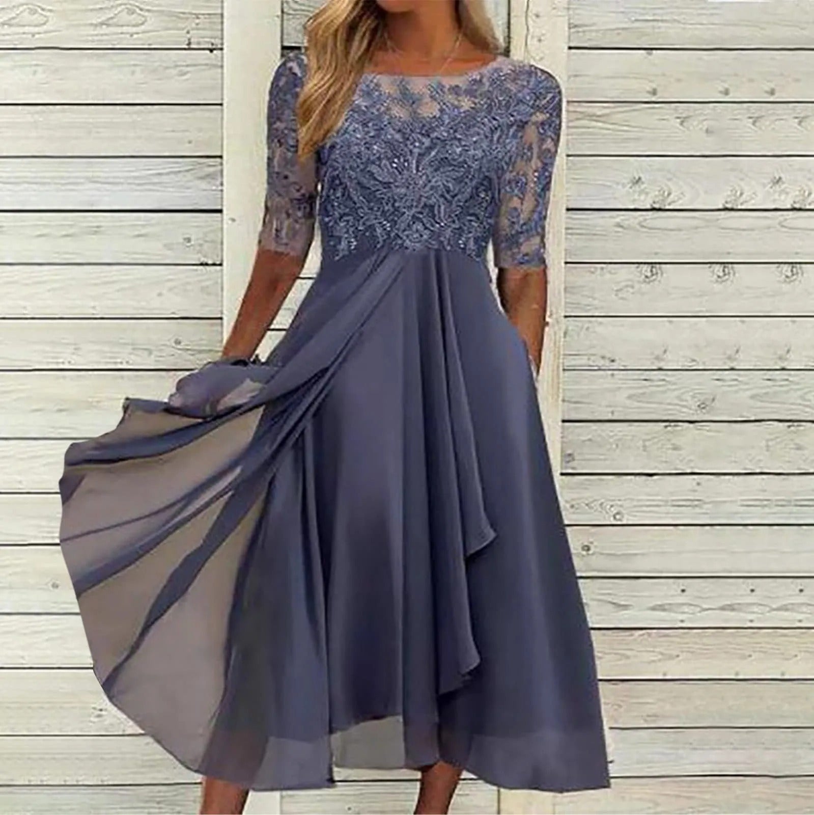 Amya - Elegante Geborduurde Chiffon Jurk