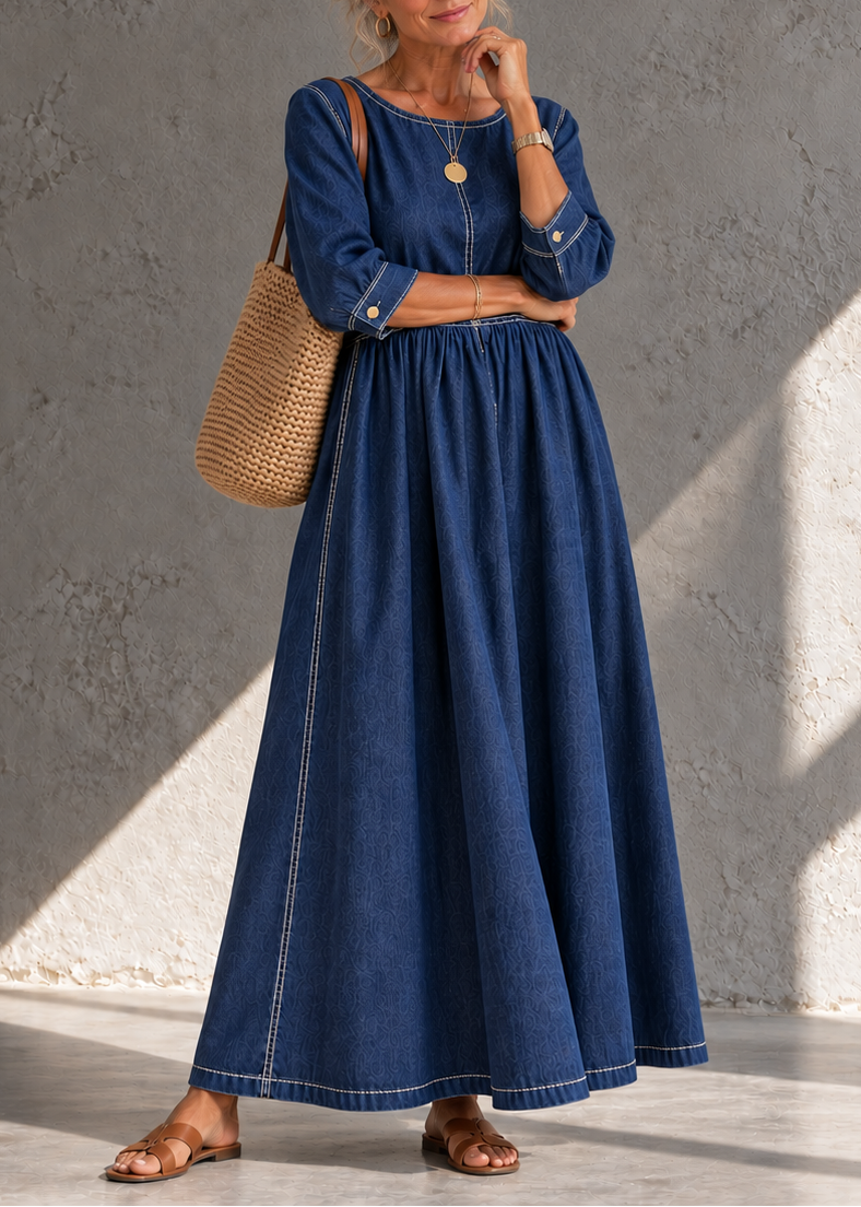 Beatrijs - Midi jurk voor dames in vintage denim