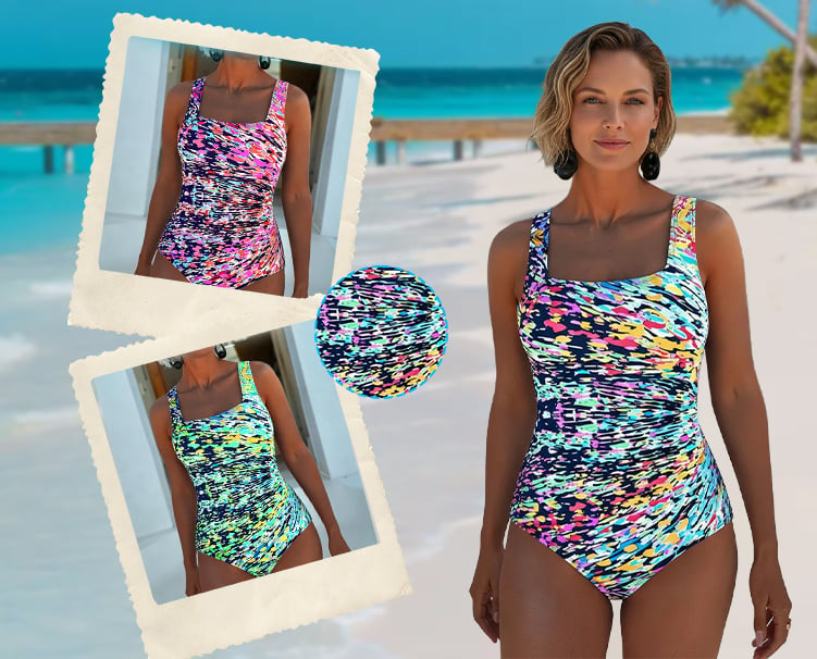 Kinsley - Eénstuk Badpak met Multikleurige Grafische Print