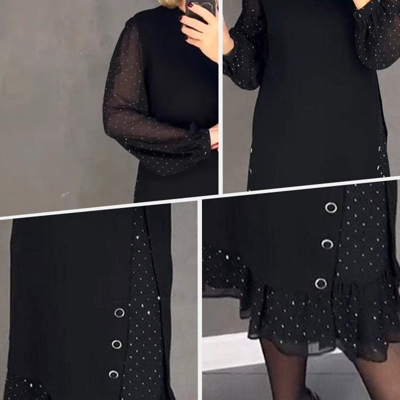 Thessariae - Elegante Robe met Kristallen en Ronde Hals