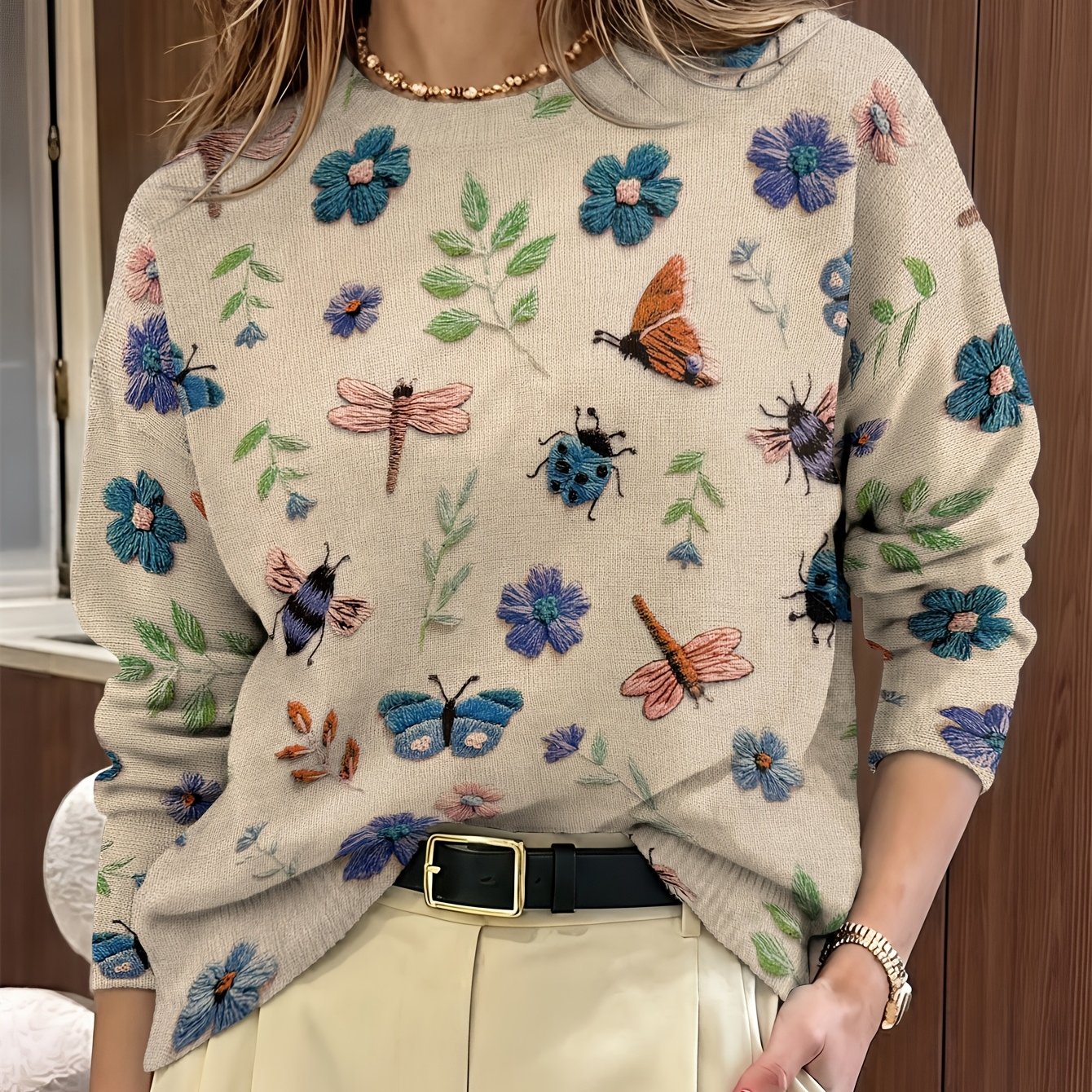 Fiorika - Geborduurd Pull Natuur Elegant