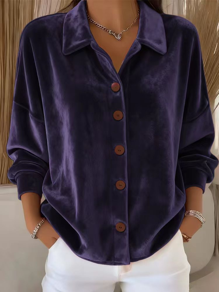 Navyne - Elegante Velours Blouse met Knopen