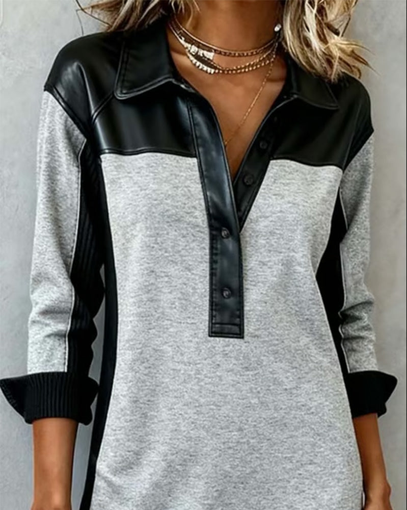 Jorellisse - Elegante Patchwork Jurk met Lange Mouwen