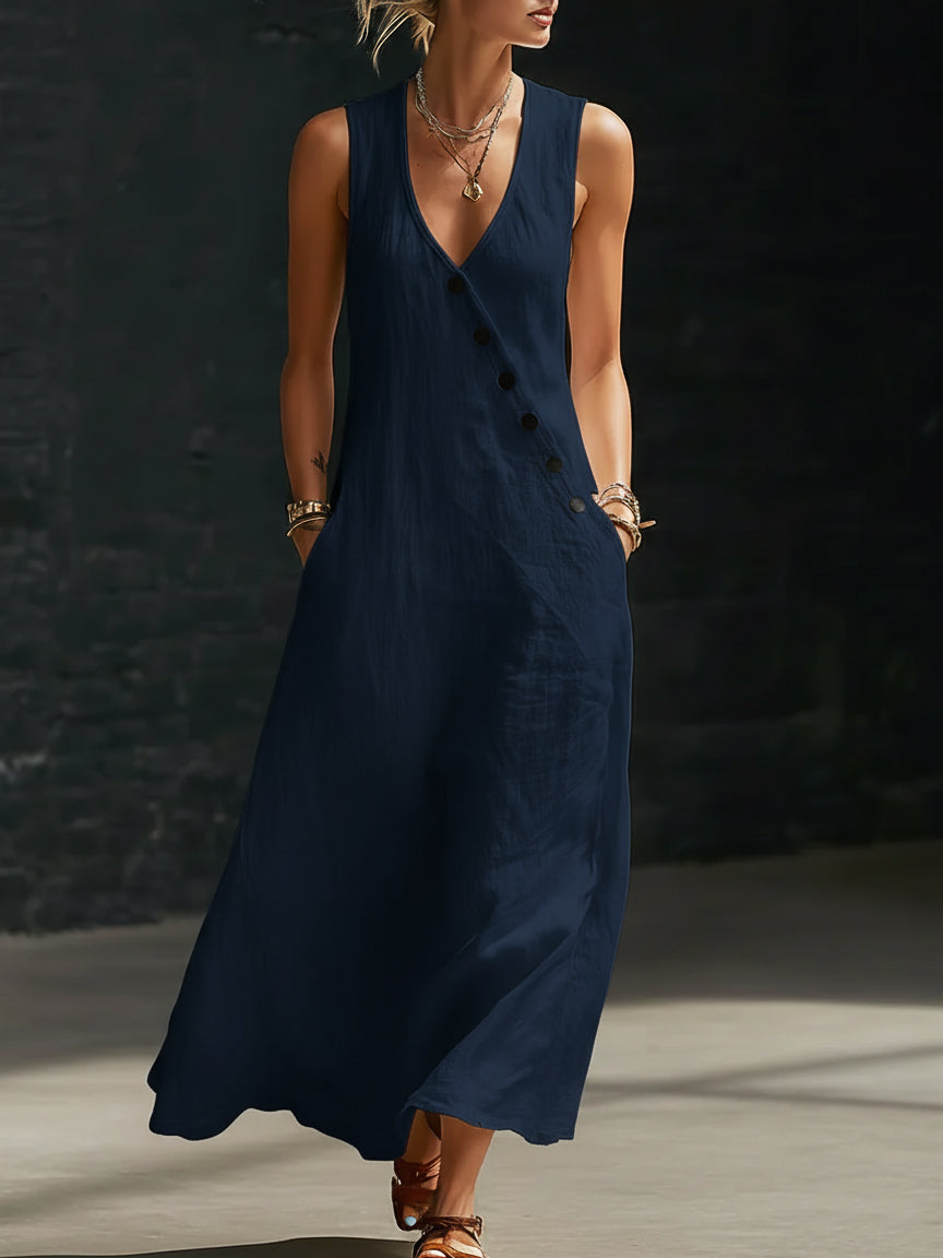 Fazira - Maxi Jurk Dames Met Knopen Vloeiende Snit Comfortabele Dagelijkse Wear