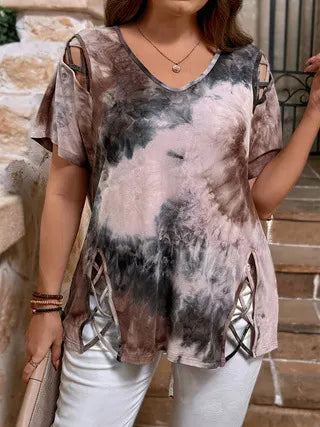 Elowra - Damesblouse met V-hals en hartjesprint