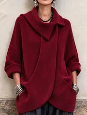 Théoline - Oversized damesvest van ribgebreide stof met asymmetrische kraag