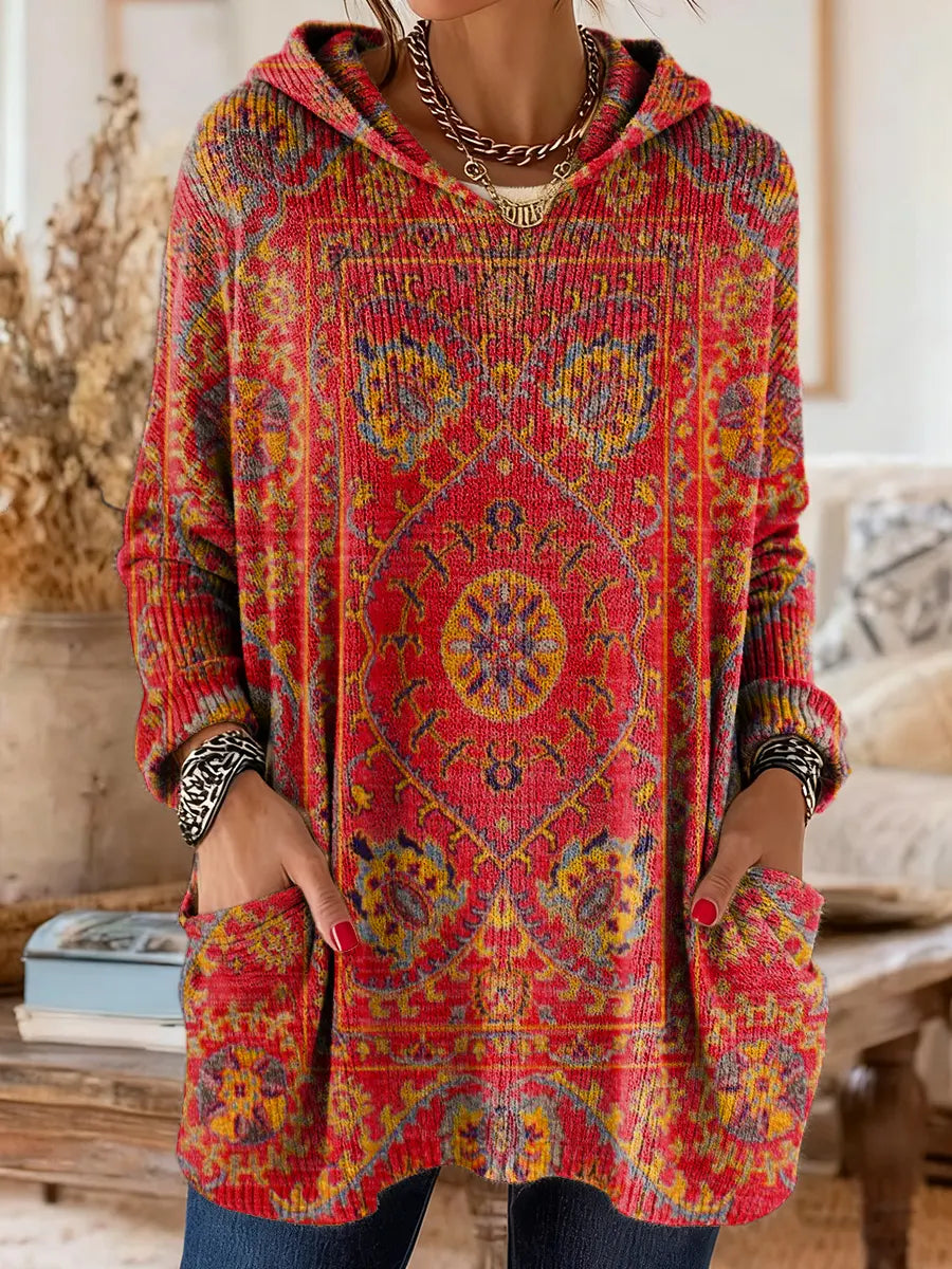 Hynessa - Dames tuniek met capuchon, gedrukte, losse, moderne casual stijl