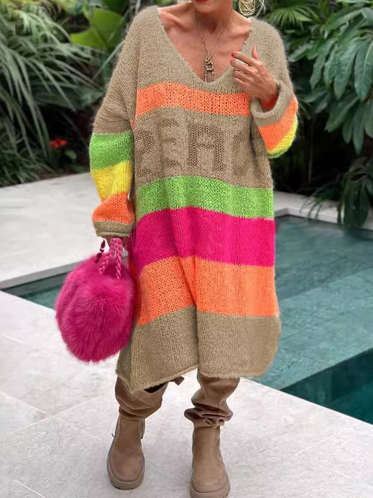 Elviana - Colour Block Kasjmier Sweater Jurk