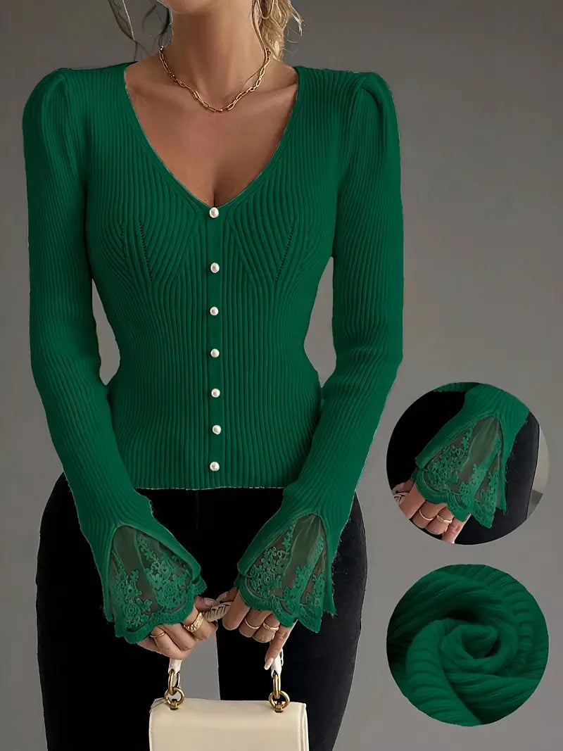Noralissa - Elegante Trui met Kant en V-Hals