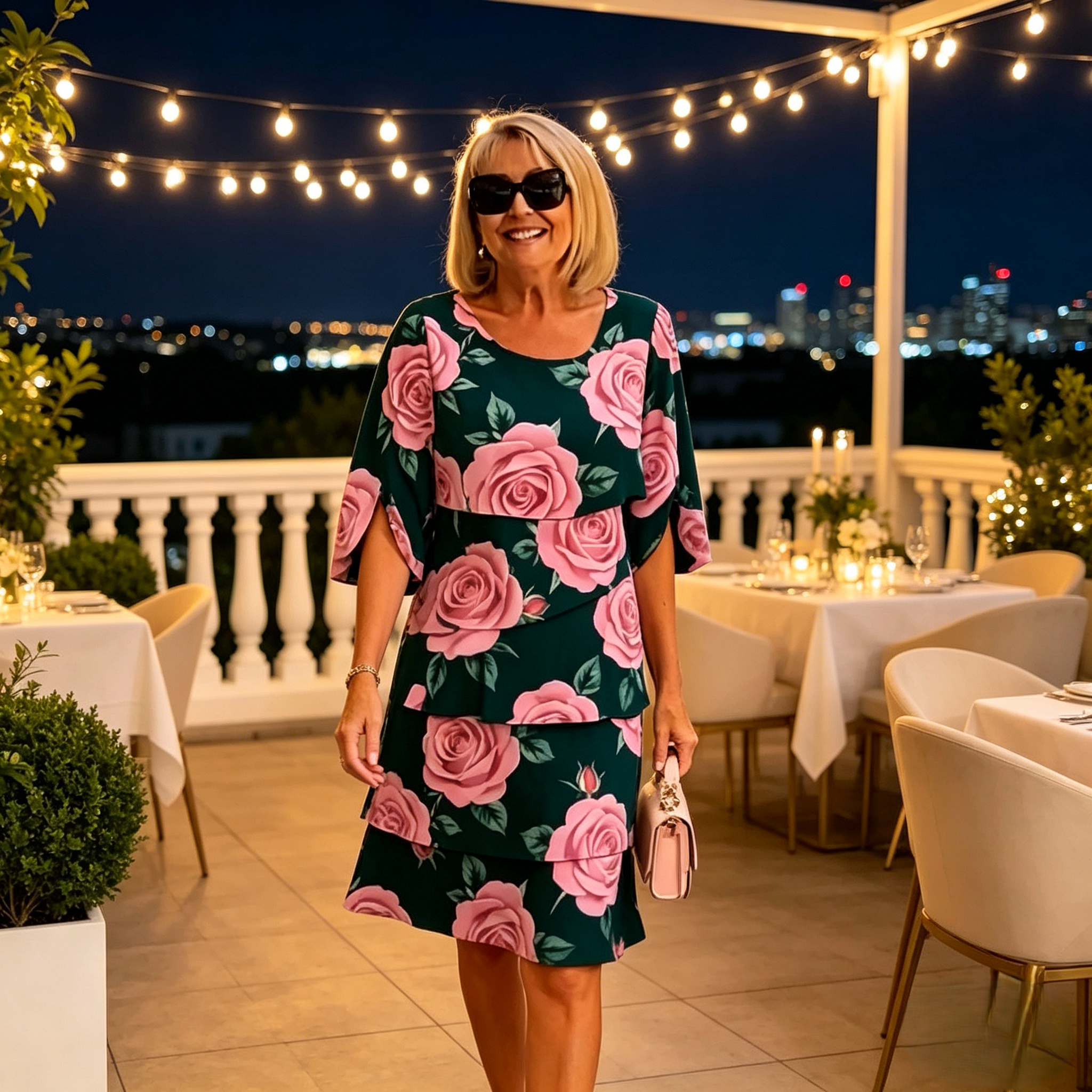 Qyvelle - Vrouwenjurk met Bloemenprint, Ruime Pasvorm, Vloeiende Mouwen, Elegante Stijl