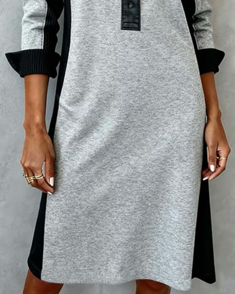 Jorellisse - Elegante Patchwork Jurk met Lange Mouwen