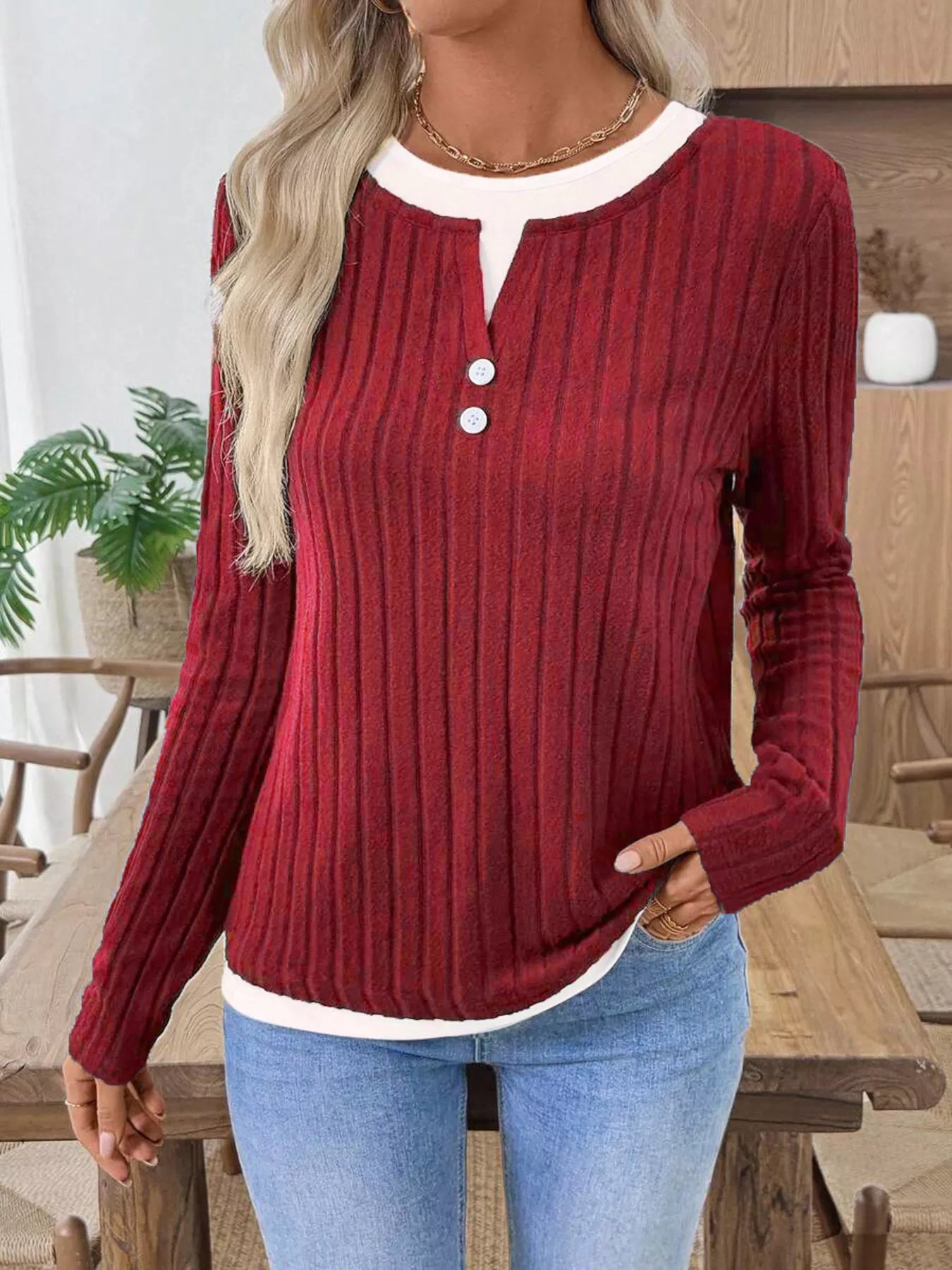 Kalivianne - Geribbelde Winter T-shirt met Lange Mouwen