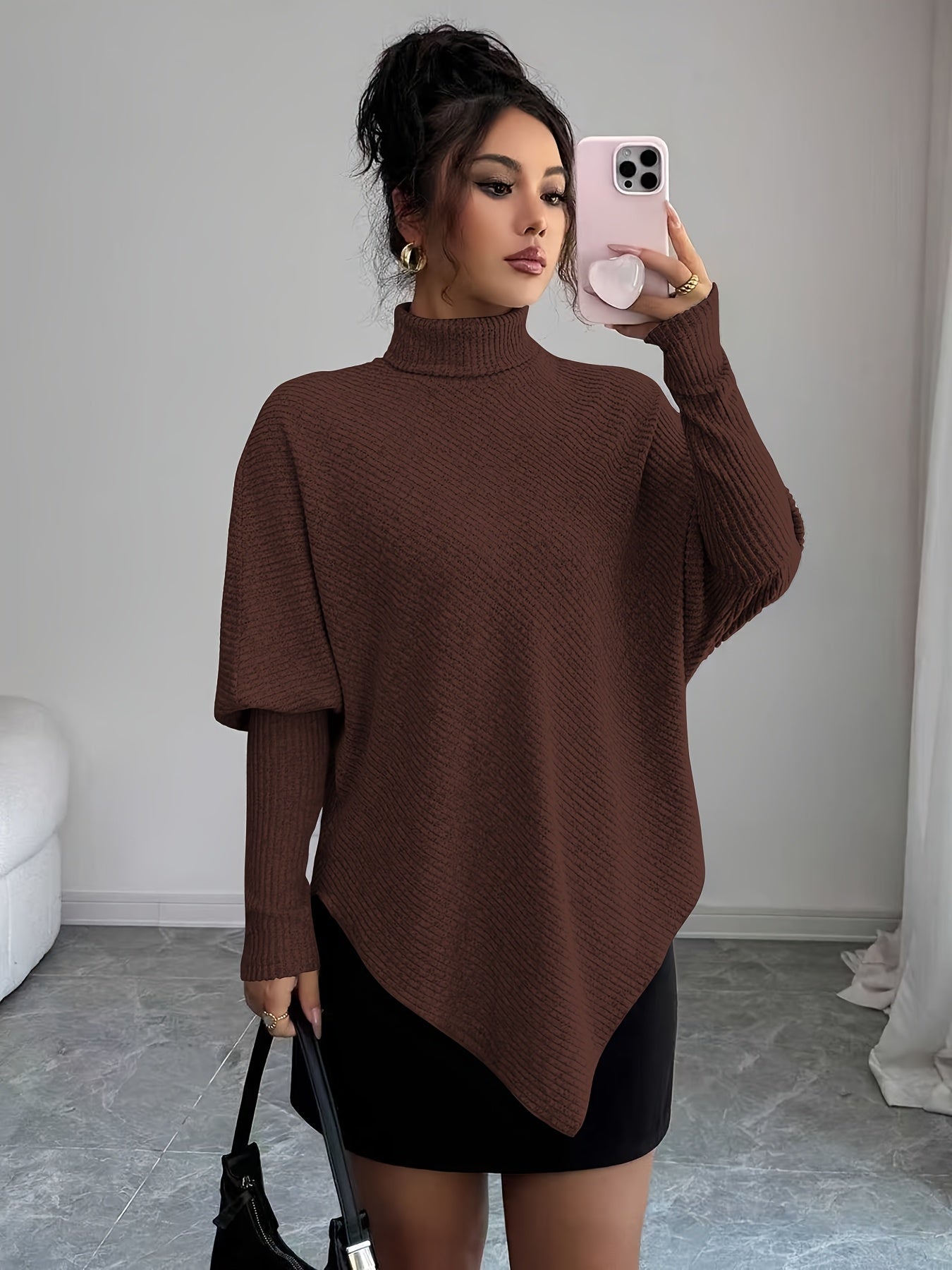 Ilyssa - Asymmetrische Trui Met Hoge Hals Moderne Elegant