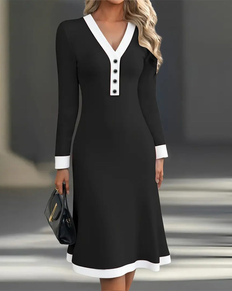 Brenyla - Elegante Midi Jurk met Contrasterende Kraag