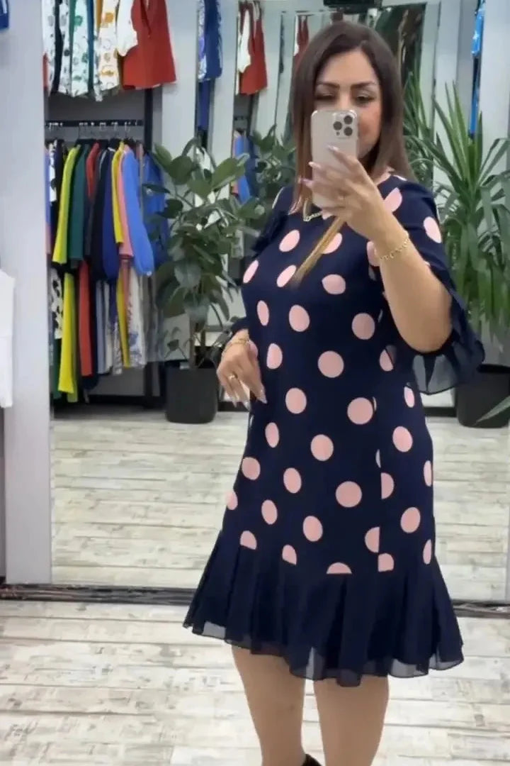 Manouk - Damesjurk met stippen en elegante plissérok