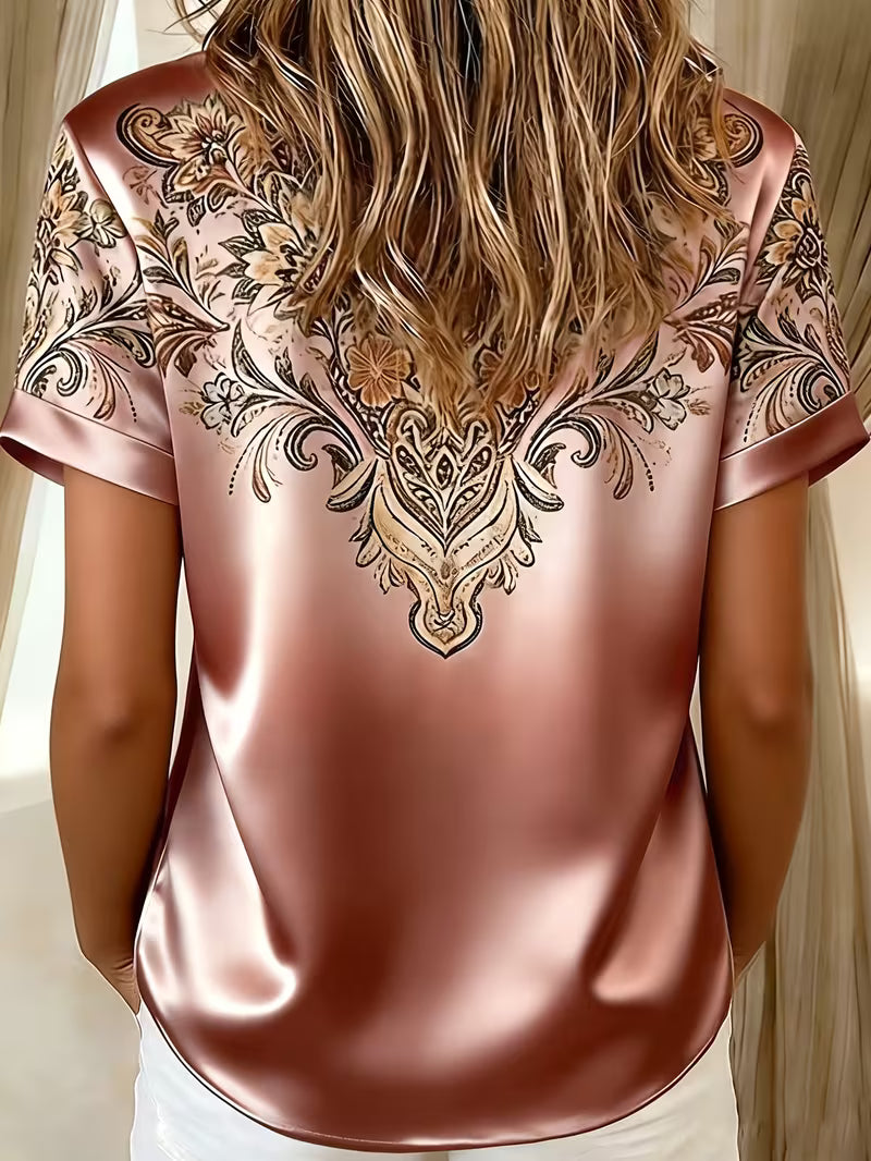 Quinessa - Dames satijnen blouse met bloemenprint