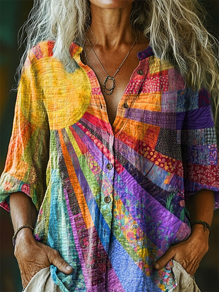 Delyne - Boheemse Jurk van Katoen en Linnen met Multicolor Patchwork
