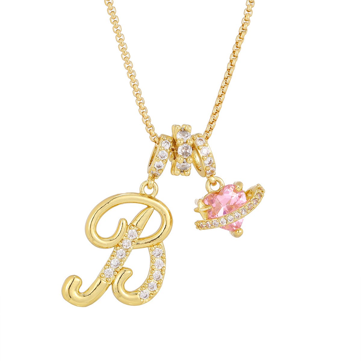 Carmelle - Initialen Ketting Met Roze Hartje