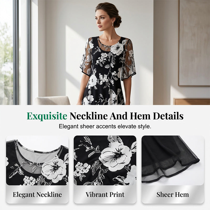 Loryxa - Elegante dames chiffon jurk met bloemenprint, vloeiende avondjurk