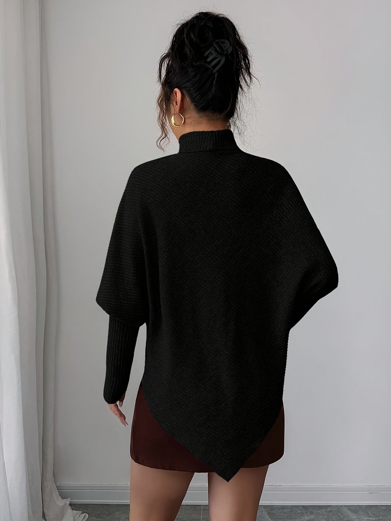 Ilyssa - Asymmetrische Trui Met Hoge Hals Moderne Elegant