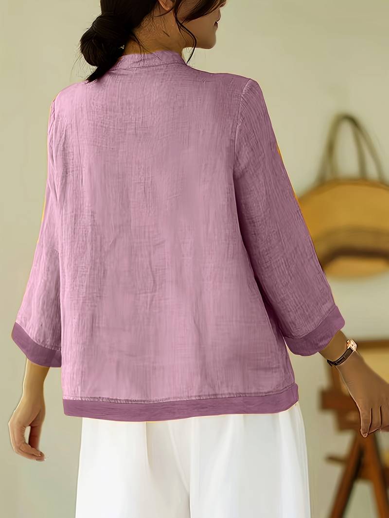 Celmira - Vintage Oversized Blouse met Geknoopte Sluiting