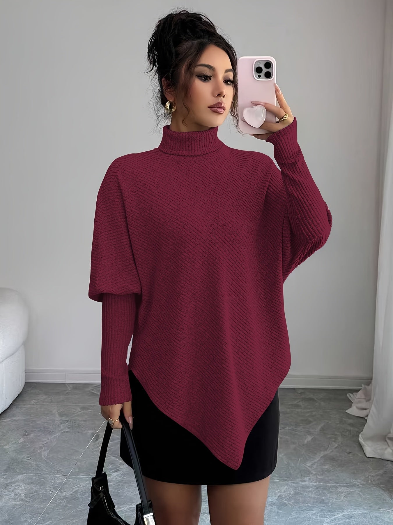 Ilyssa - Asymmetrische Trui Met Hoge Hals Moderne Elegant