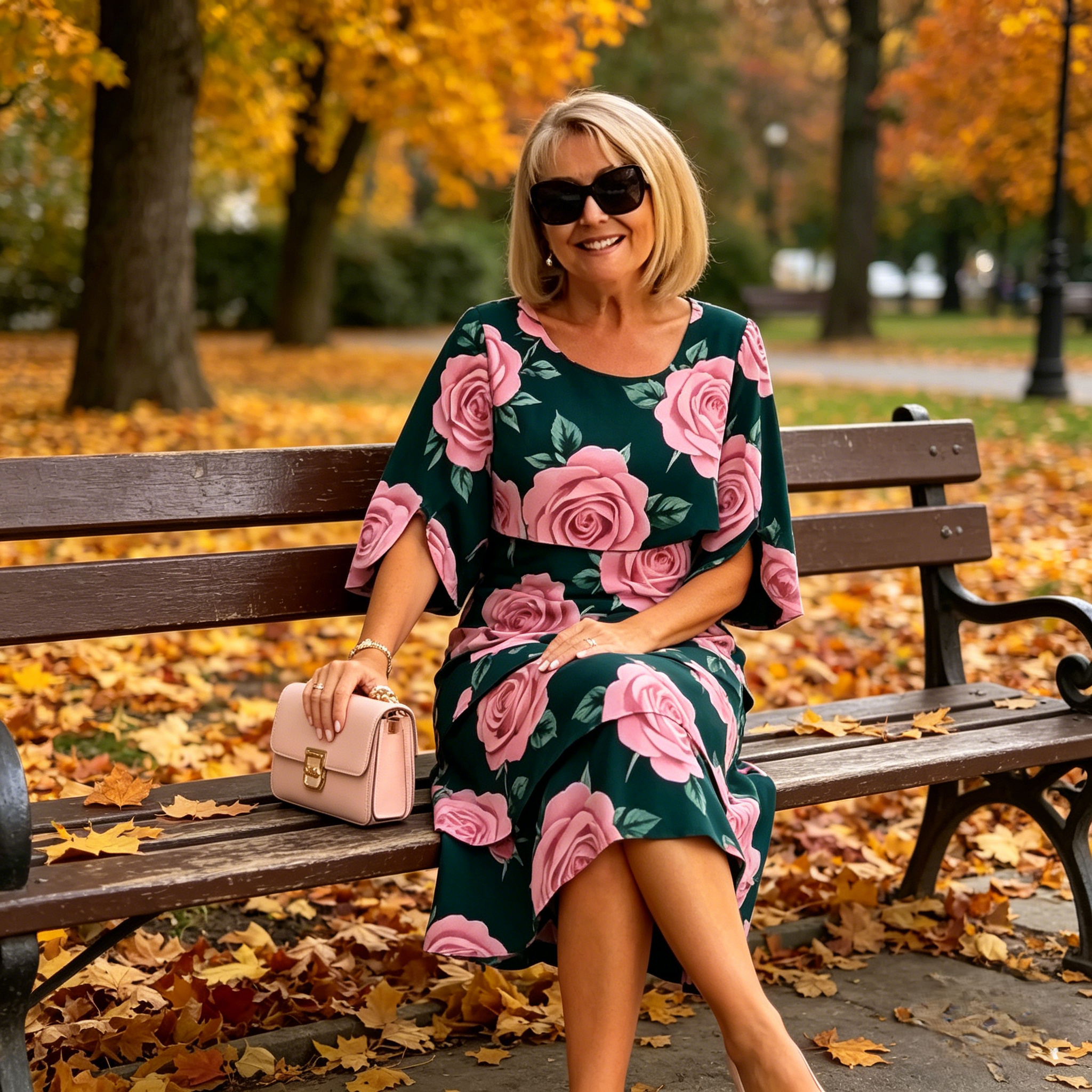 Qyvelle - Vrouwenjurk met Bloemenprint, Ruime Pasvorm, Vloeiende Mouwen, Elegante Stijl