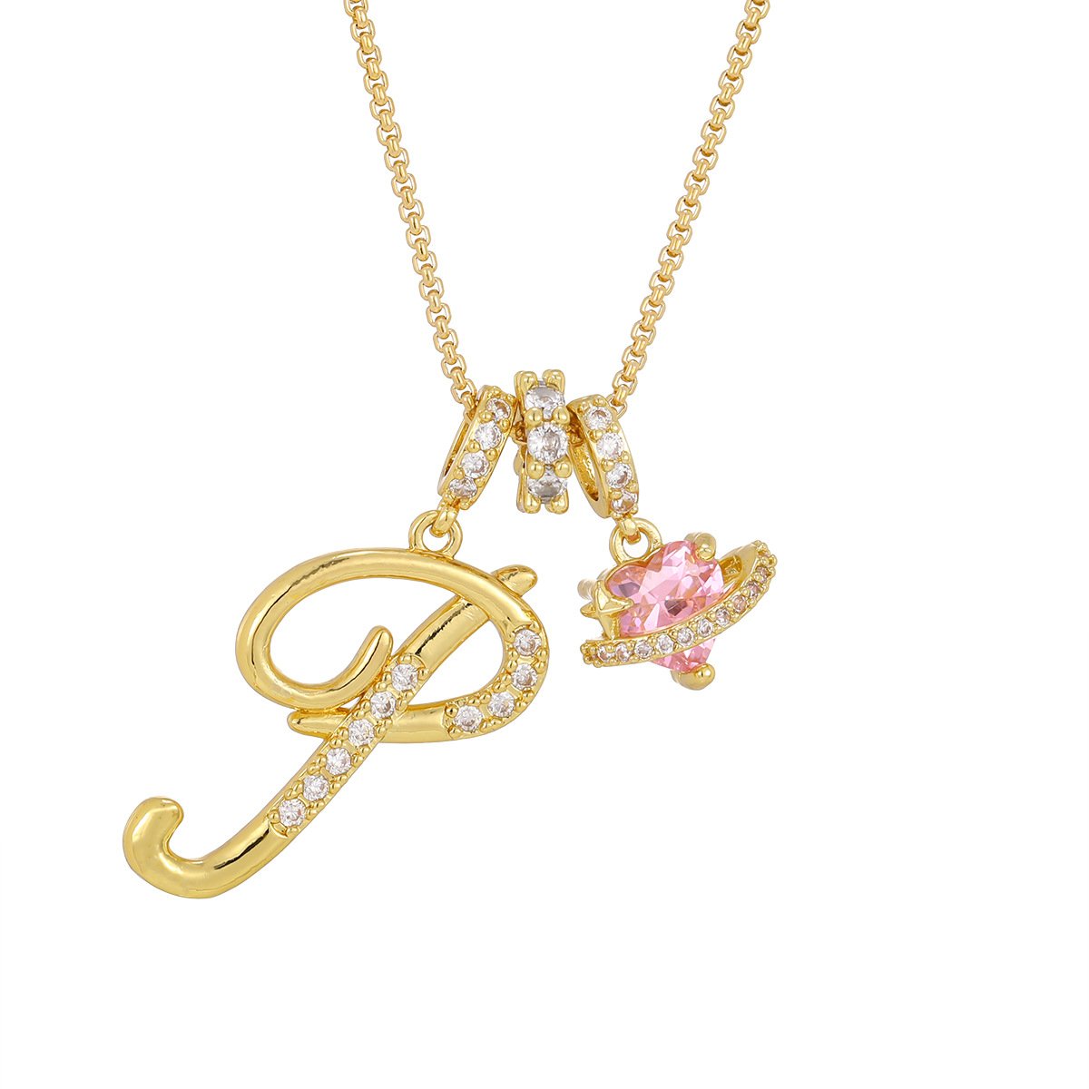 Carmelle - Initialen Ketting Met Roze Hartje